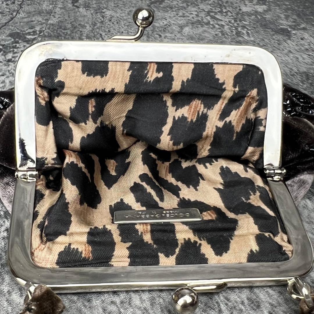 ドルチェ&ガッバーナ ベロア ビーズ刺繍 がま口 ハンドバッグ レオパード