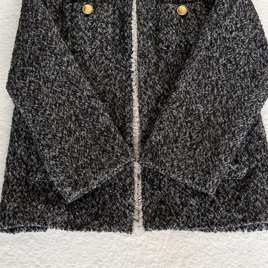 新品タグ付き✨【グリーンレーベル】ツイードノーカラージャケット 金ボタン 38