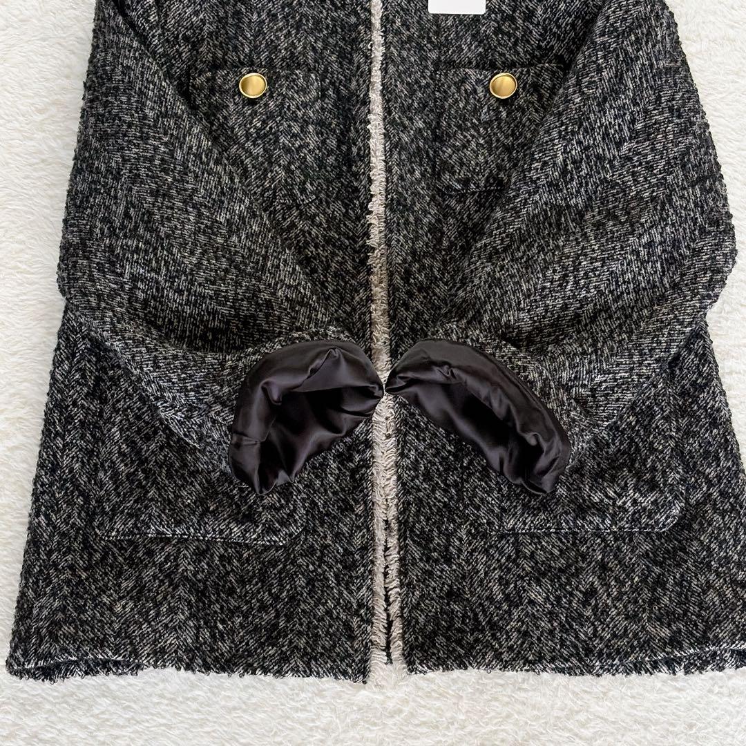 新品タグ付き✨【グリーンレーベル】ツイードノーカラージャケット 金ボタン 38