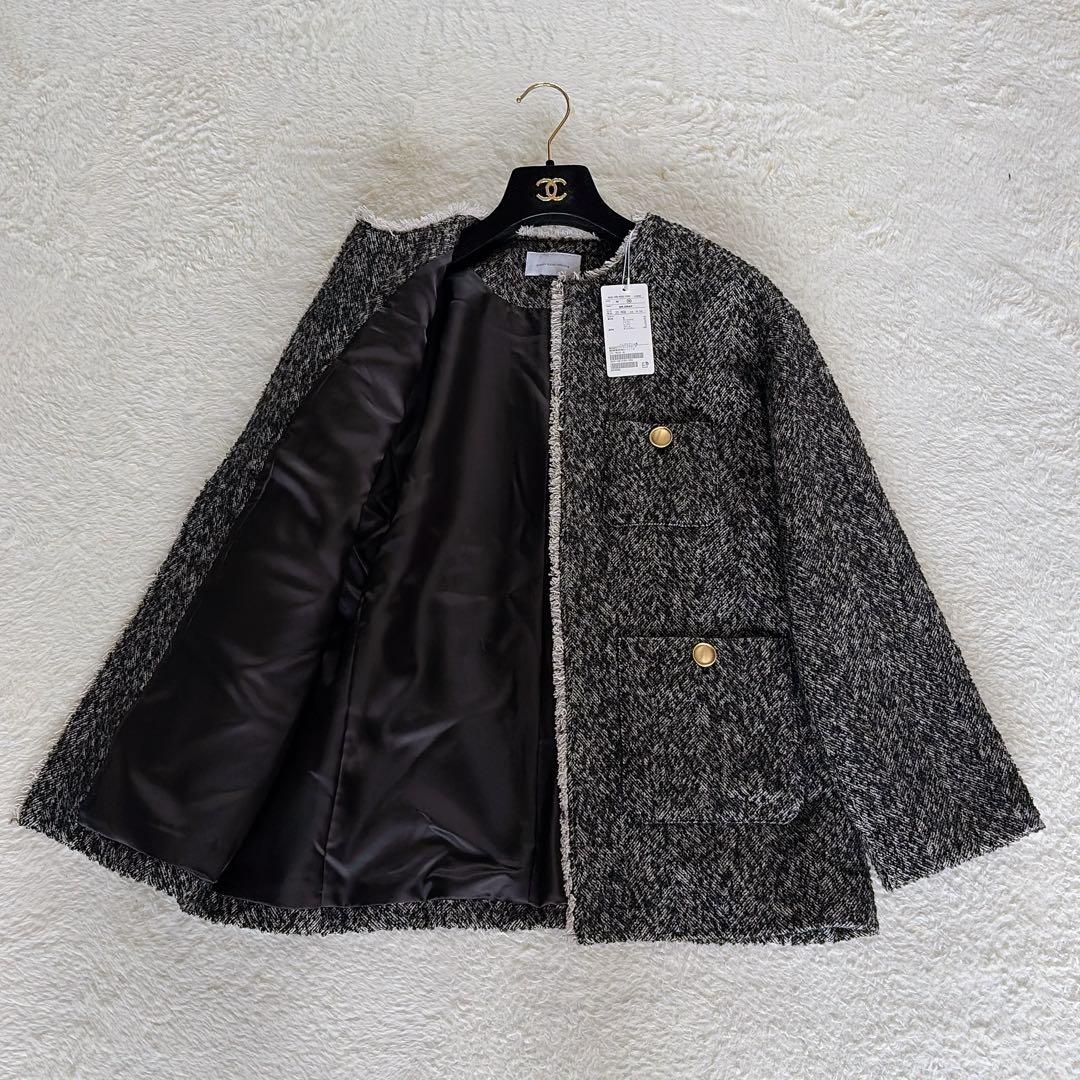 新品タグ付き✨【グリーンレーベル】ツイードノーカラージャケット 金ボタン 38