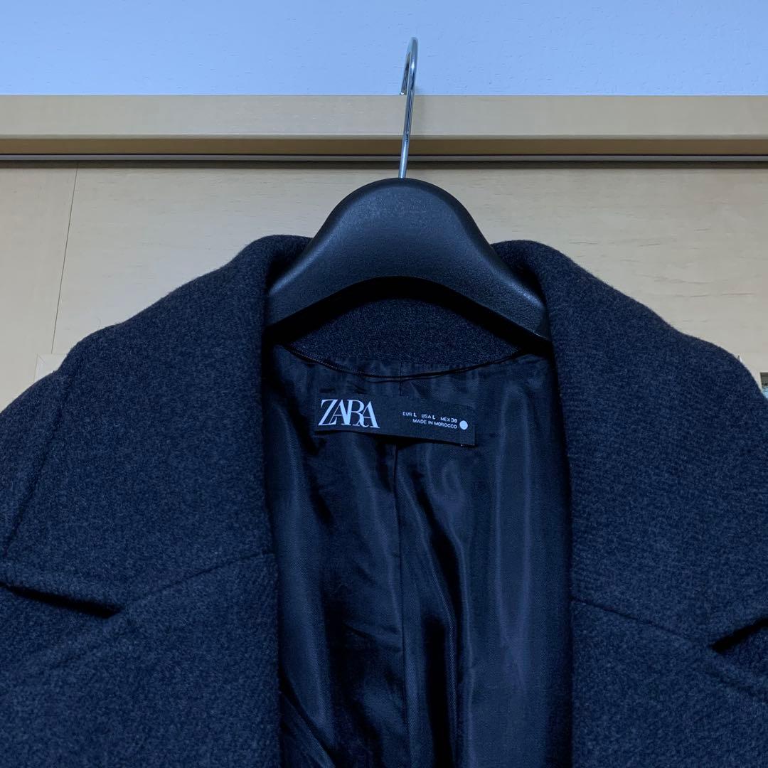 ZARAベルト付きウールコートダークグレーL