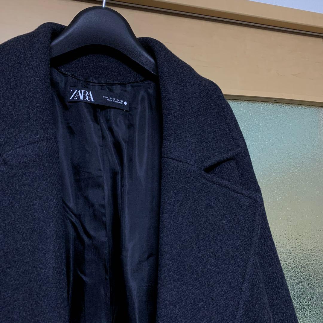 ZARAベルト付きウールコートダークグレーL