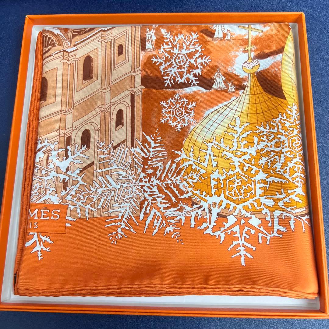 HERMES シルクスカーフ オレンジ モスクワ