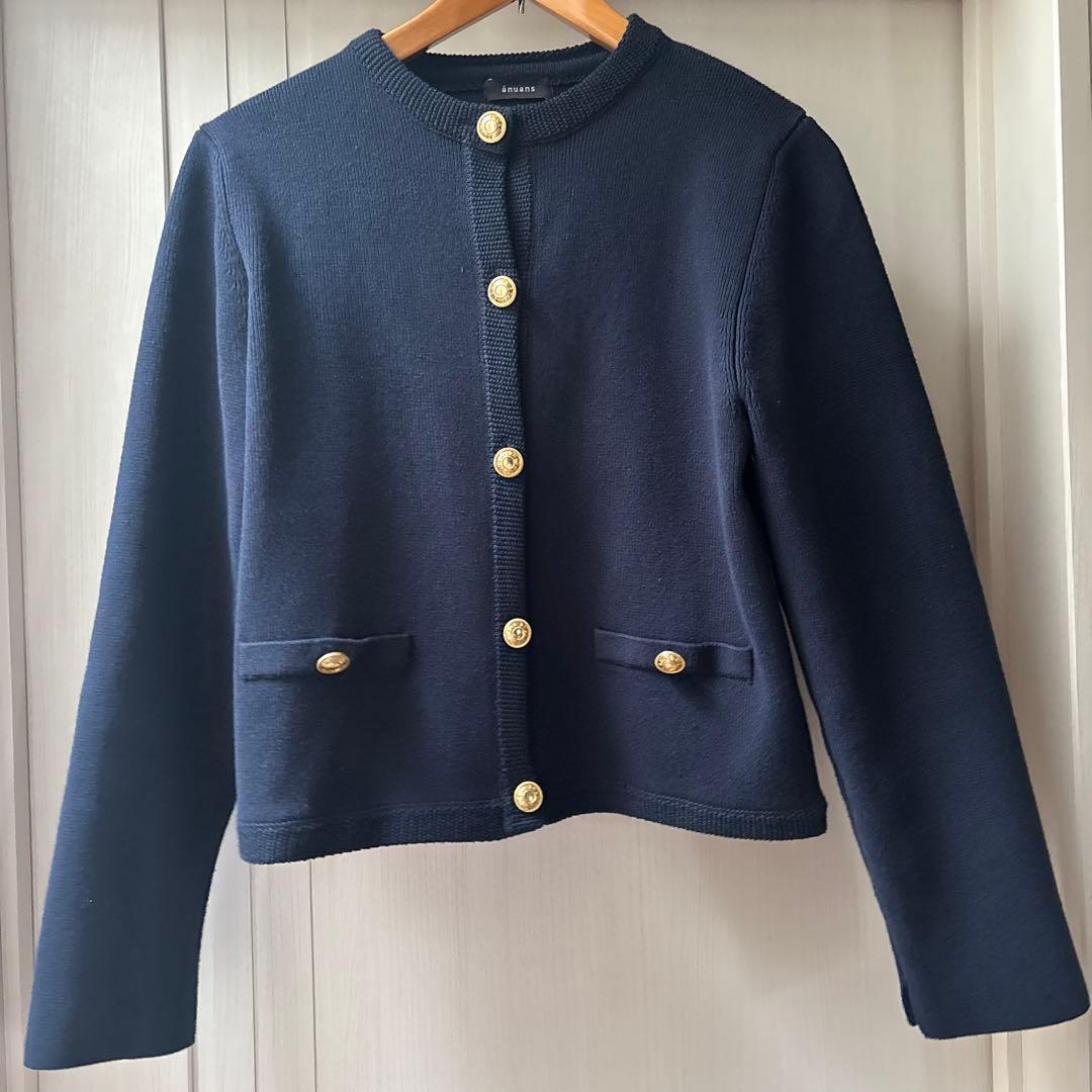 ZOZO アニュアンス　オリジナルボタンノーカラーニットジャケット　ネイビー