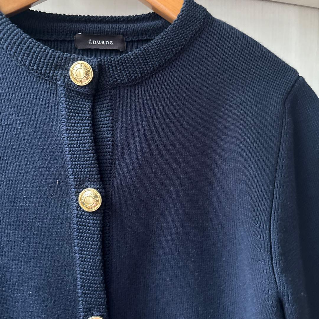 ZOZO アニュアンス　オリジナルボタンノーカラーニットジャケット　ネイビー