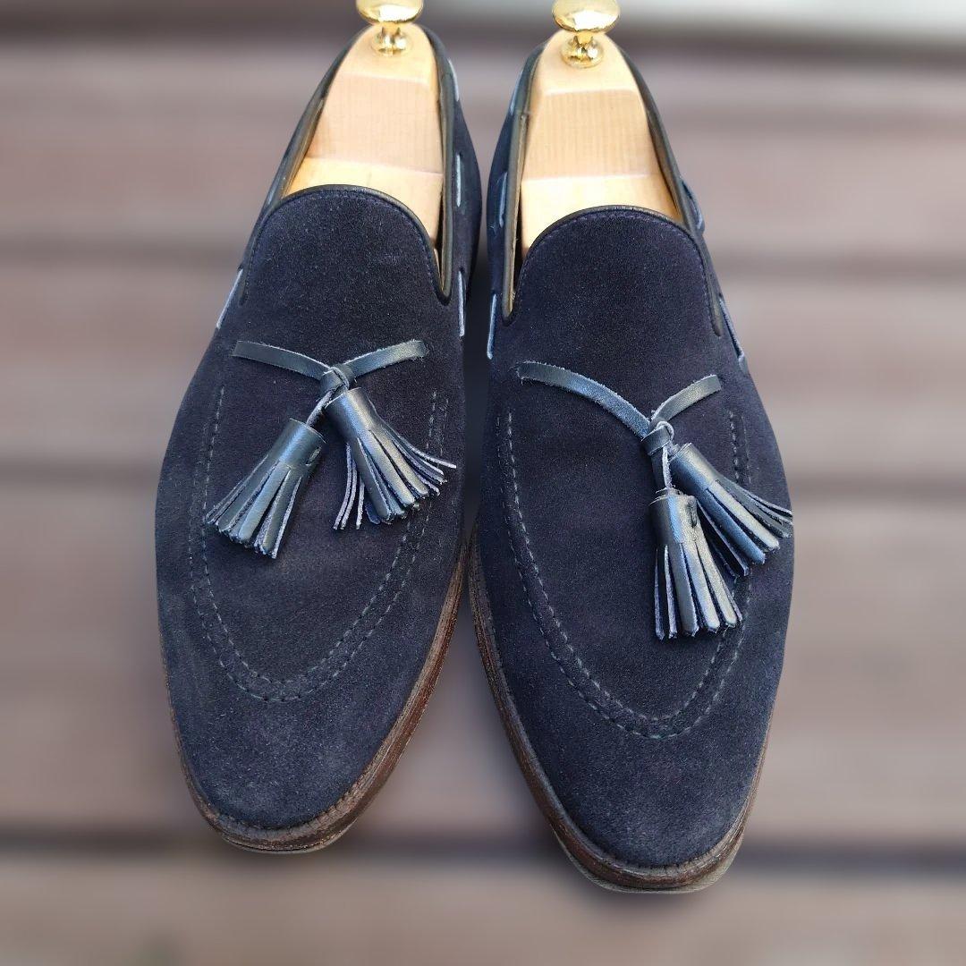 クロケット＆ジョーンズ　ネイビー スエード タッセルローファー　オールデン