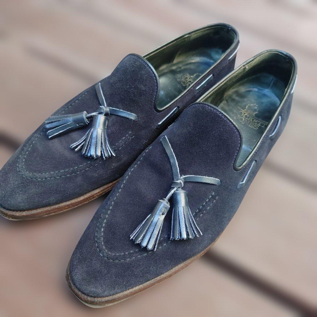 クロケット＆ジョーンズ　ネイビー スエード タッセルローファー　オールデン