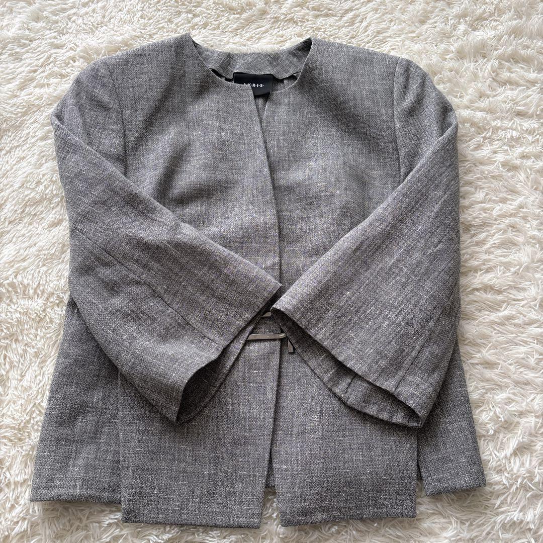AKRIS アクリス ノーカラージャケット ウールリネン フロントフック 38