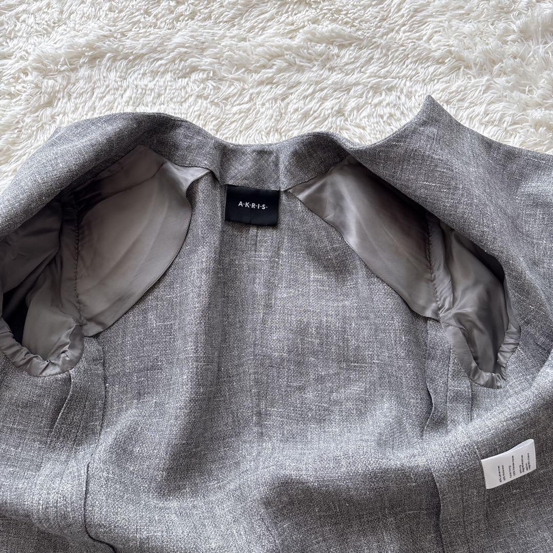 AKRIS アクリス ノーカラージャケット ウールリネン フロントフック 38