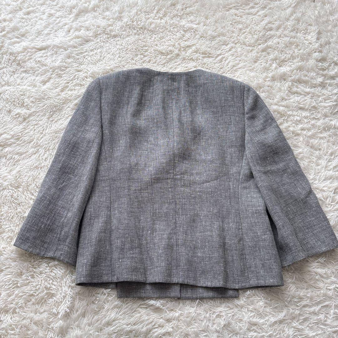 AKRIS アクリス ノーカラージャケット ウールリネン フロントフック 38