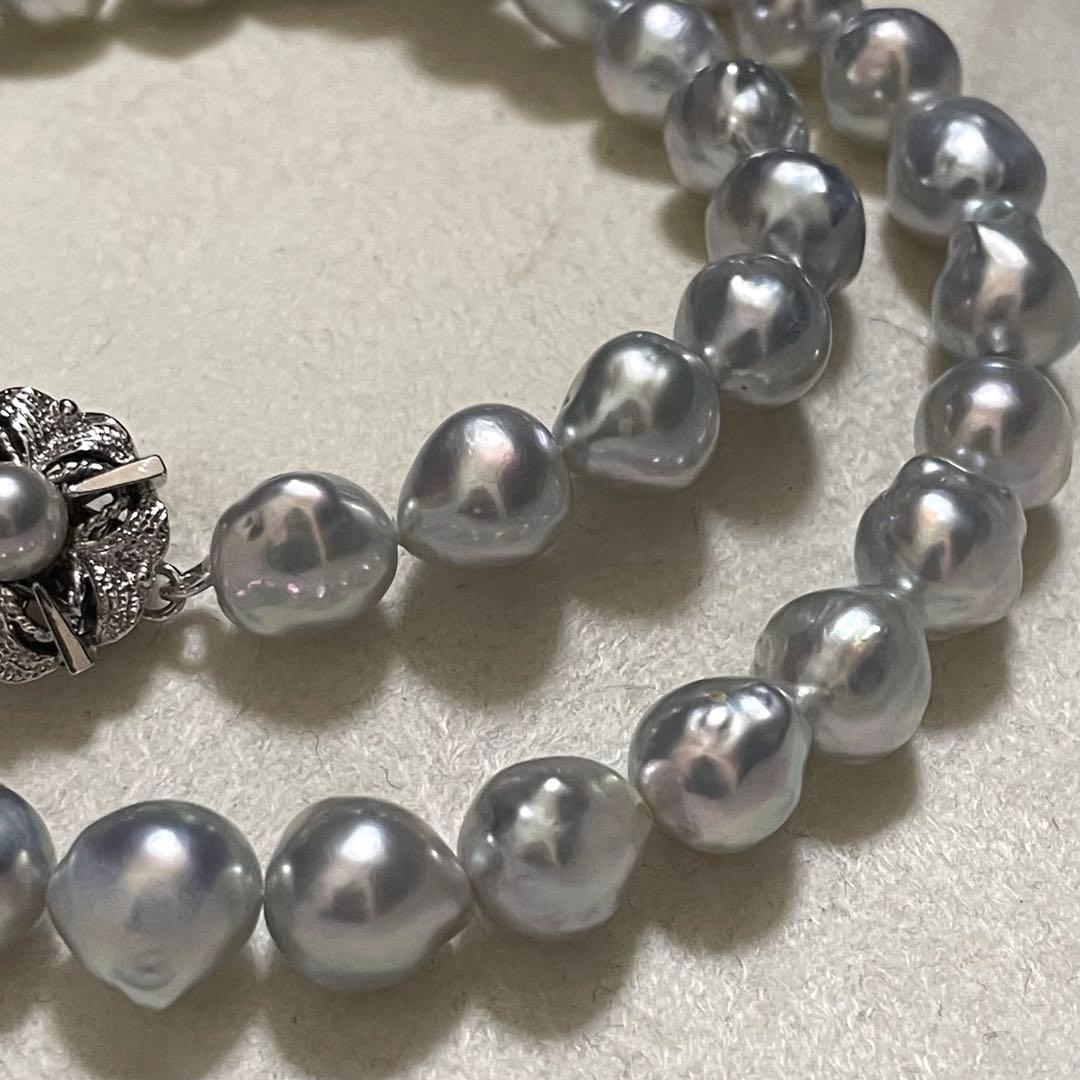 【テリ強✨鑑別所】あこや真珠 ネックレス 7.5-8.0 バロックパール ブルー