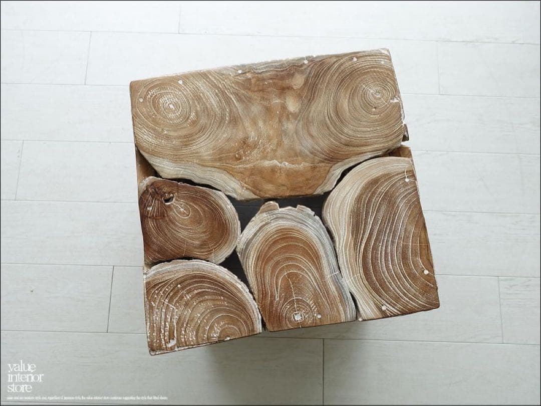 無垢 チークブロックスツールN 40x40cm