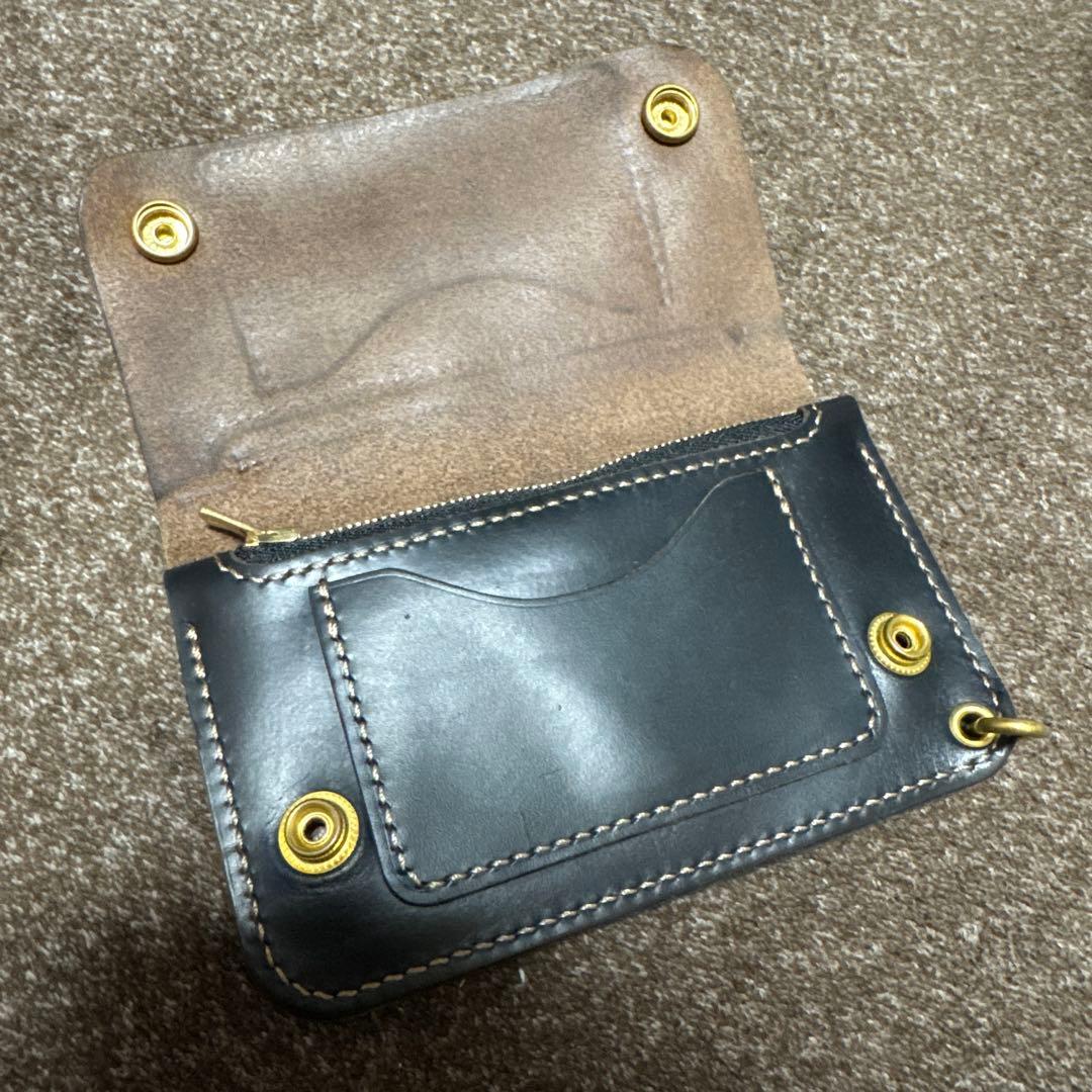 クロムエクセル　トラッカーウォレット　ミドル　黒　茶心　3層　ホーウィン社