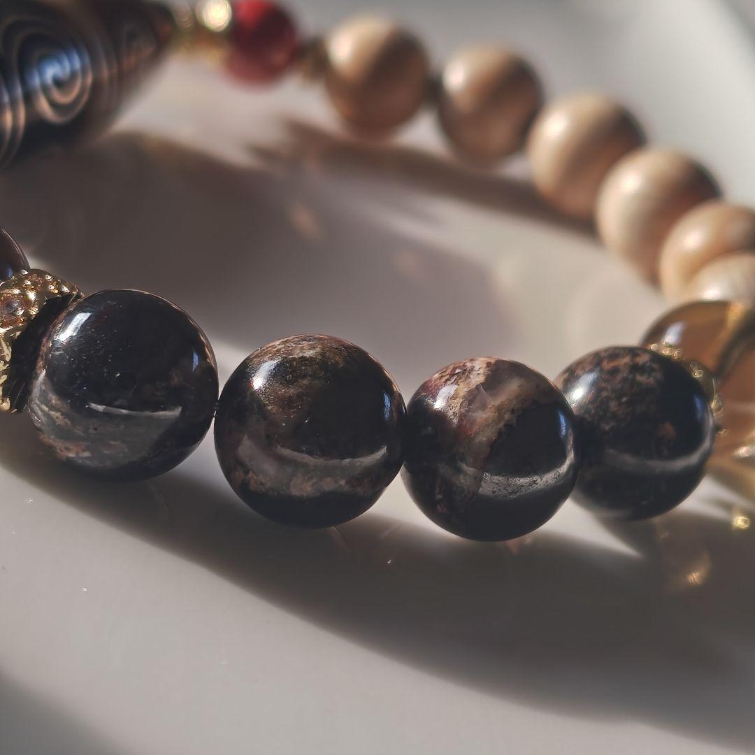 新作☆カフェモカハーフ銀線白毫天珠ブレスレット