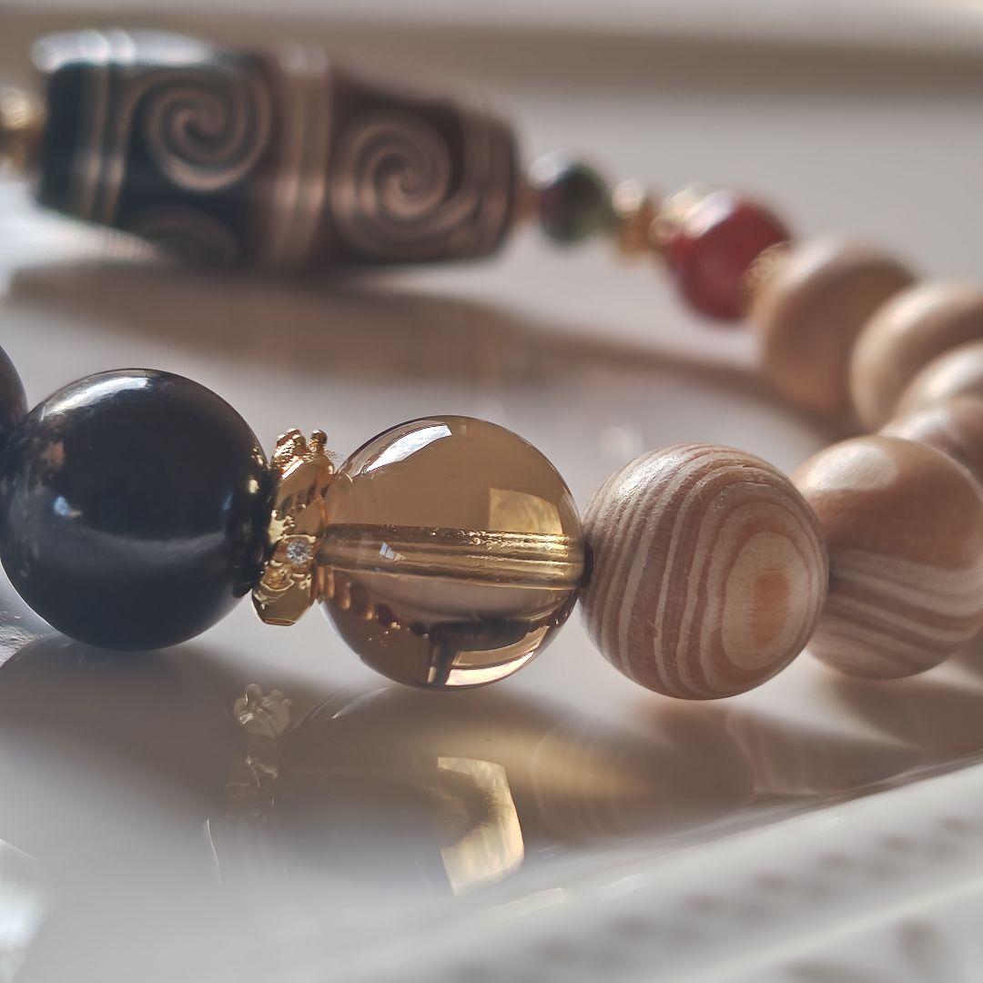 新作☆カフェモカハーフ銀線白毫天珠ブレスレット