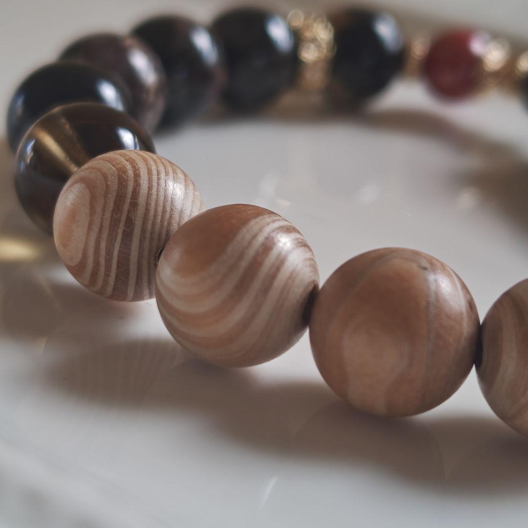 新作☆カフェモカハーフ銀線白毫天珠ブレスレット