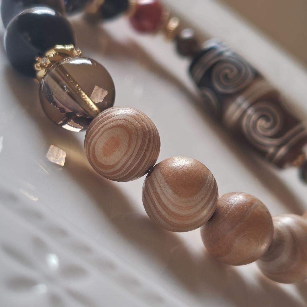 新作☆カフェモカハーフ銀線白毫天珠ブレスレット