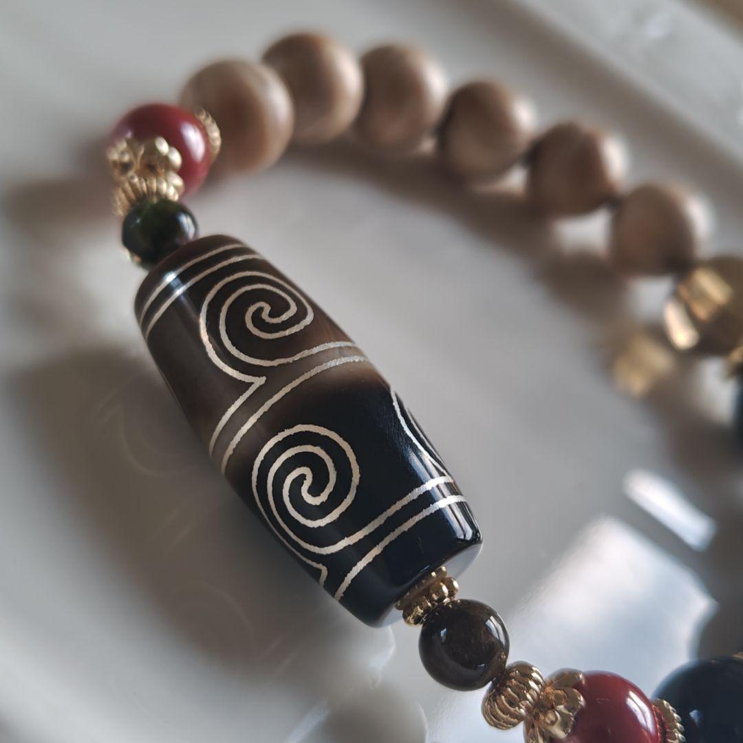 新作☆カフェモカハーフ銀線白毫天珠ブレスレット