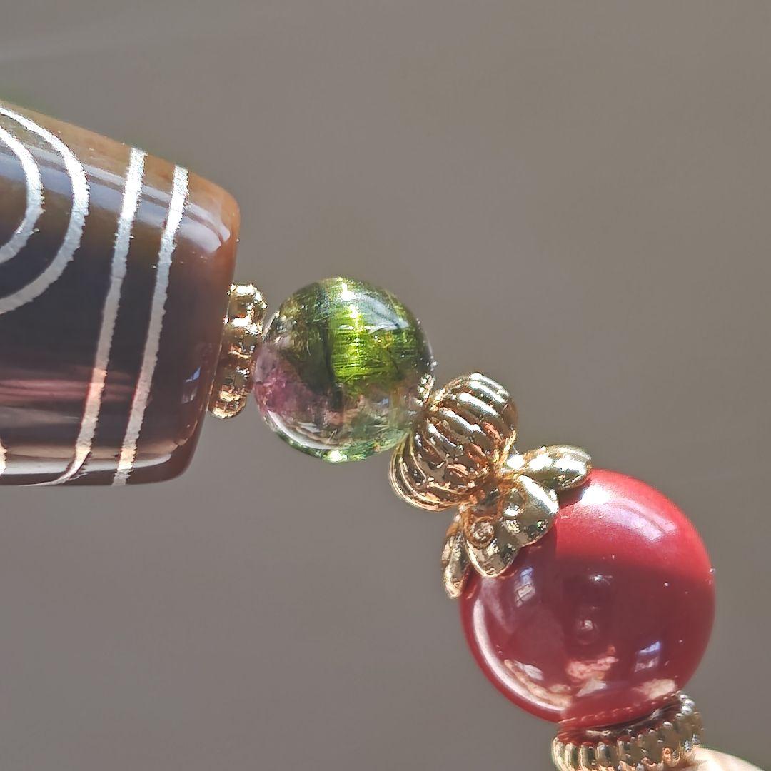 新作☆カフェモカハーフ銀線白毫天珠ブレスレット