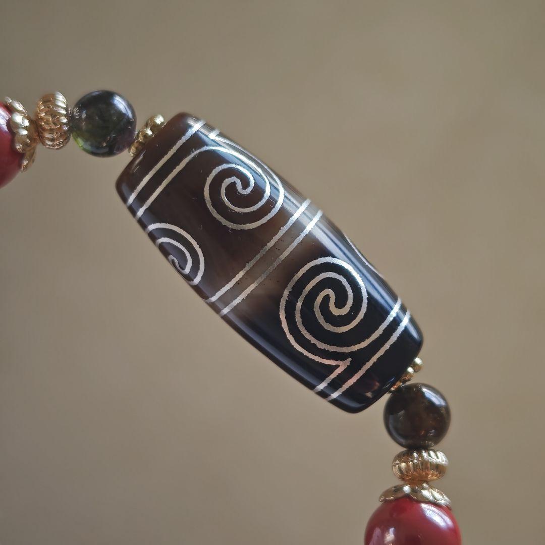 新作☆カフェモカハーフ銀線白毫天珠ブレスレット