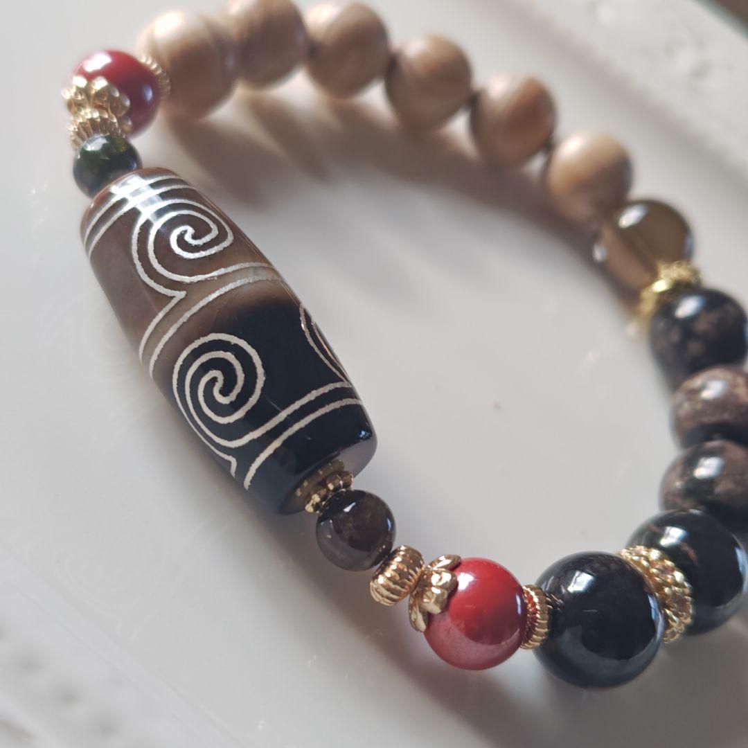 新作☆カフェモカハーフ銀線白毫天珠ブレスレット