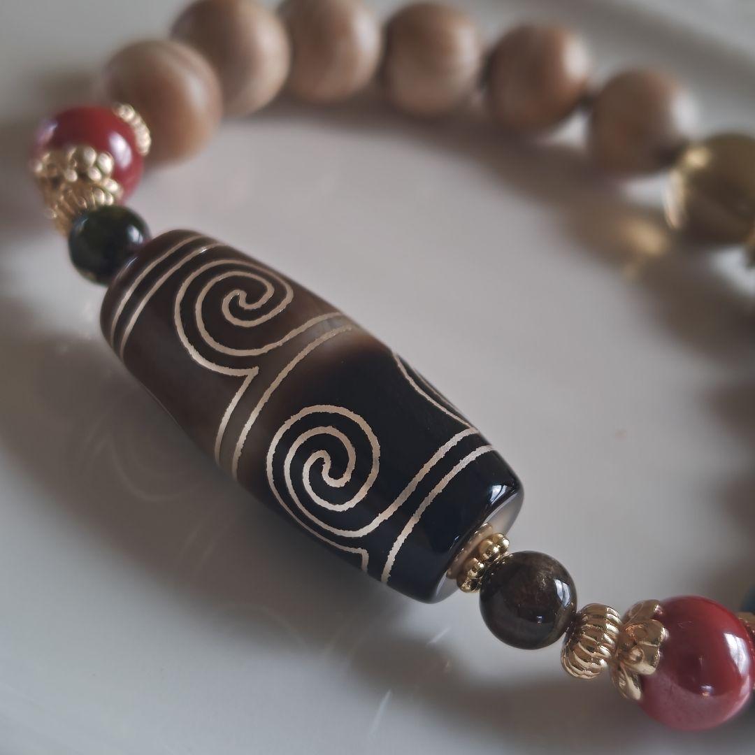 新作☆カフェモカハーフ銀線白毫天珠ブレスレット