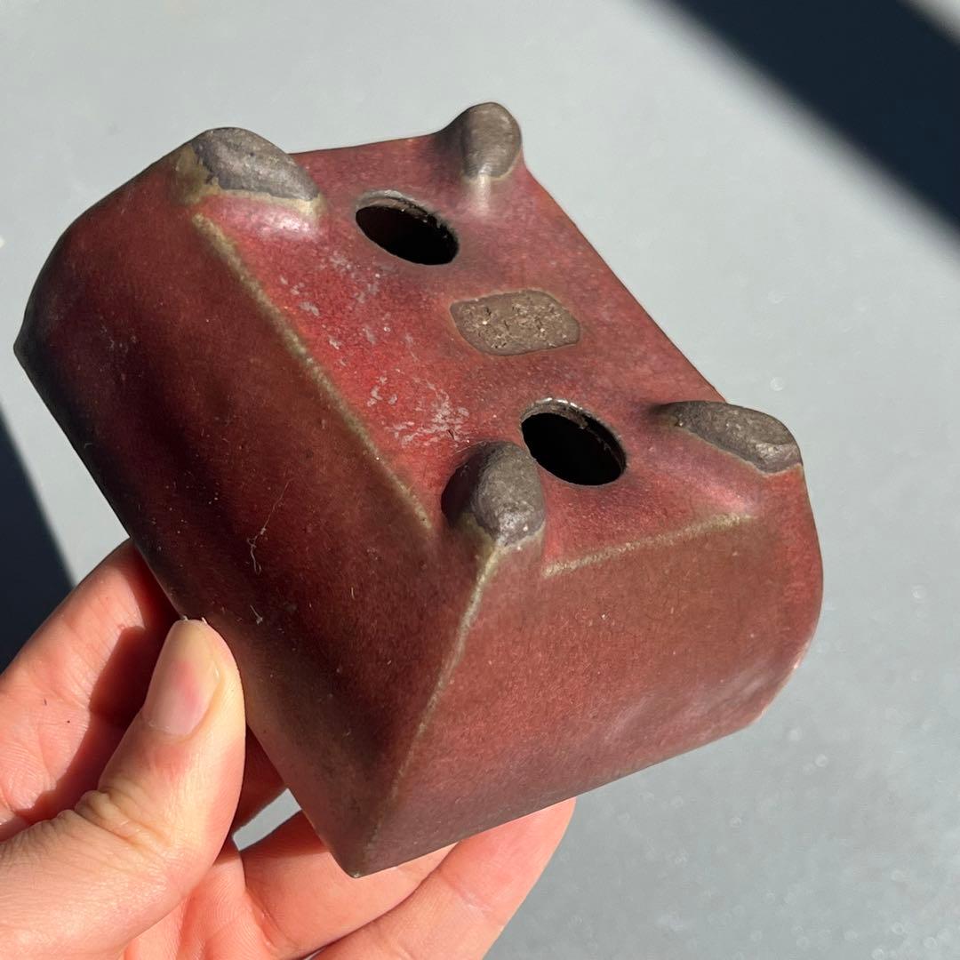 731.暁雲 辰砂釉長方 盆栽鉢 植木鉢 小品鉢 10*7.7*5.3cm