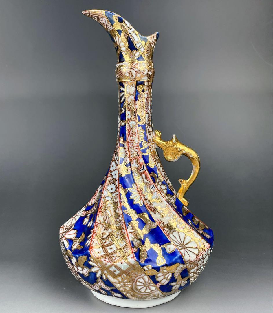 【希少】初代 加藤春光 オールドニッポン 瑠璃釉 金彩盛上 水差し ピッチャー