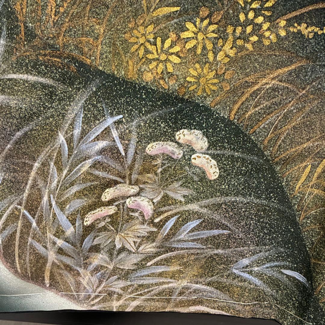 D101 訪問着 手描き花模様 縫い紋 正絹 着物 袷 しつけ糸付き未使用極美品