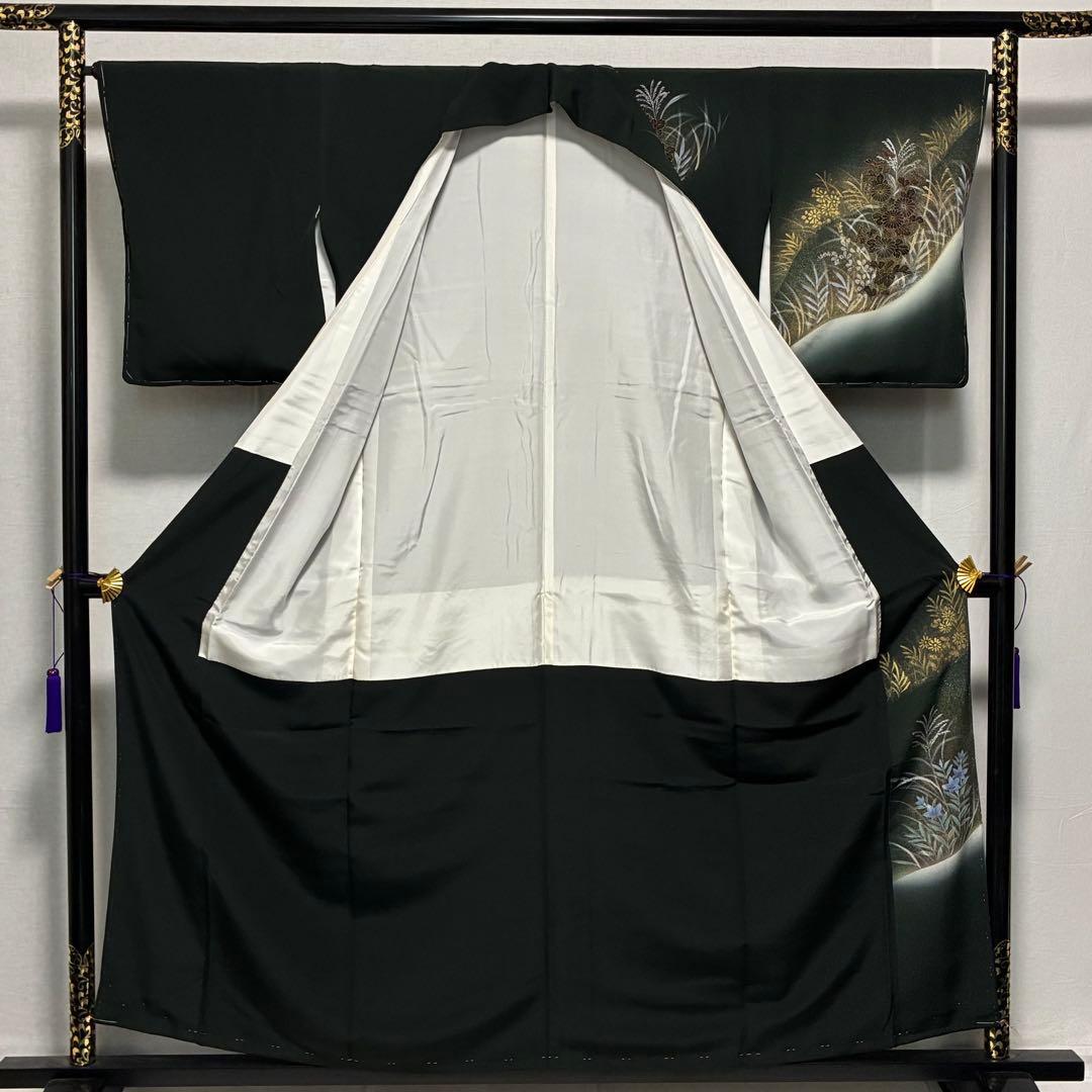 D101 訪問着 手描き花模様 縫い紋 正絹 着物 袷 しつけ糸付き未使用極美品
