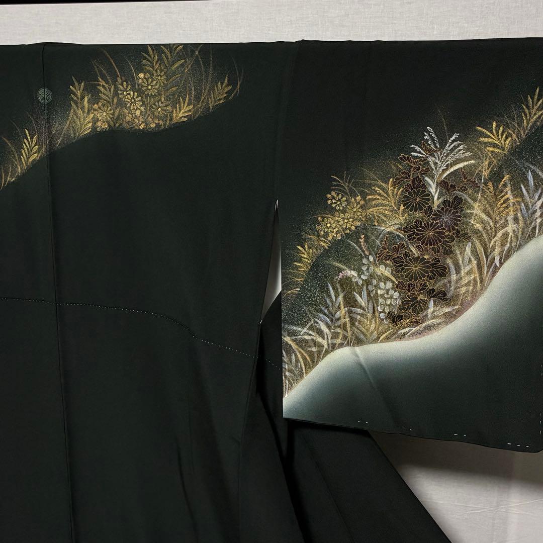 D101 訪問着 手描き花模様 縫い紋 正絹 着物 袷 しつけ糸付き未使用極美品