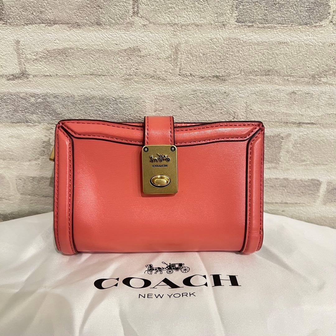 【極美品】コーチ ハットン ウォレット ピンク 二つ折り財布