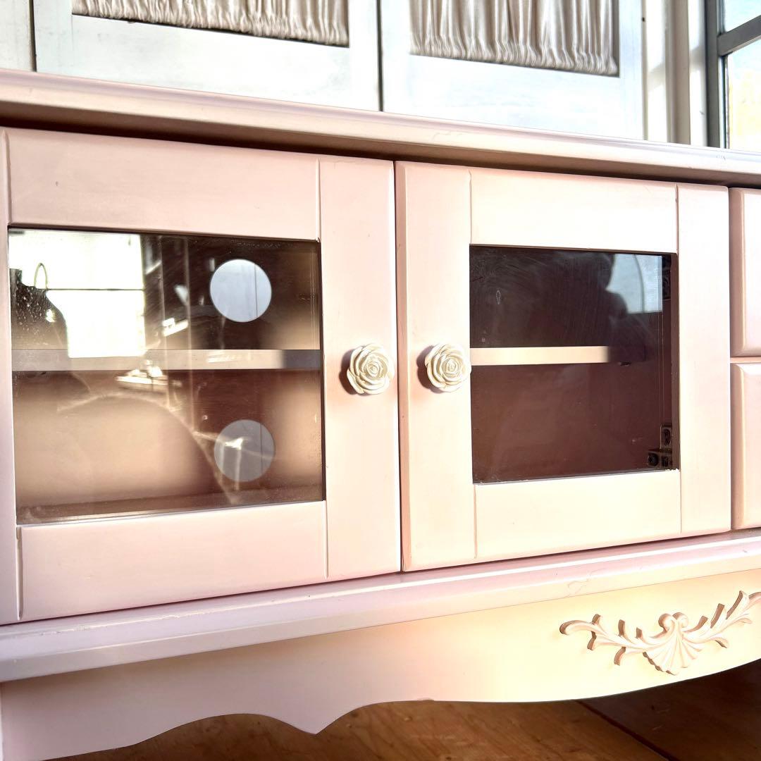 ピンクのテレビボード　フェミニン プリンセス系 幅90cm ロココ調　テレビ台