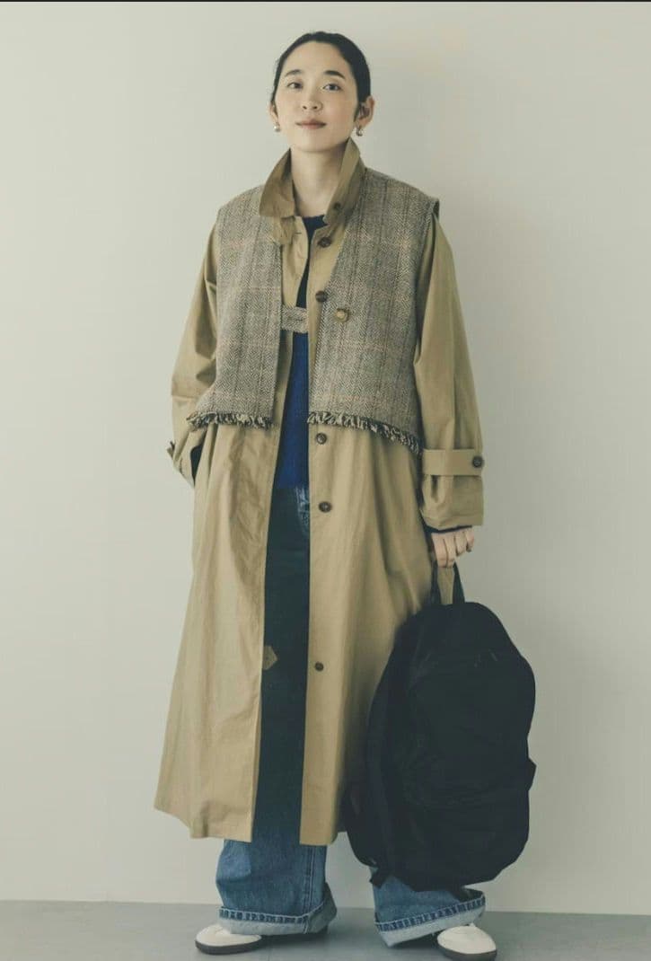 北欧の暮らしの道具店ヘリンボーン柄のウールのベスト フリンジ付き