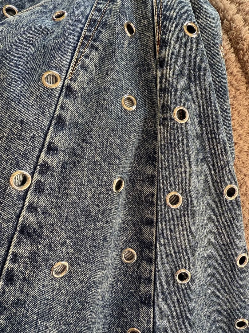 ゆ*ん様 セールAlaia アライア20万超デニム アイレット フレアスカート