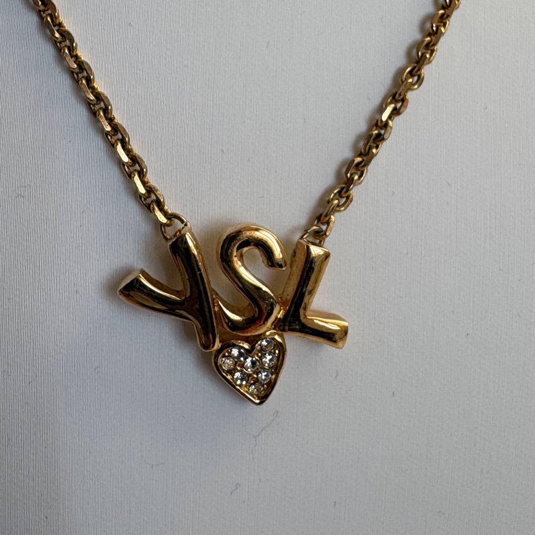 【希少】イヴ・サンローラン YSL ロゴ ハートモチーフ ネックレス ゴールド