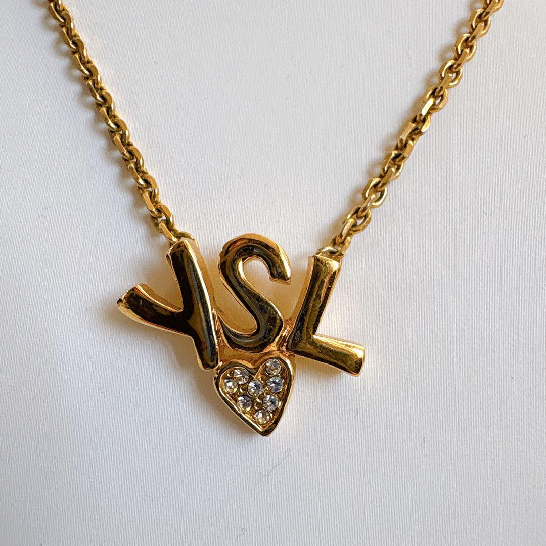 【希少】イヴ・サンローラン YSL ロゴ ハートモチーフ ネックレス ゴールド