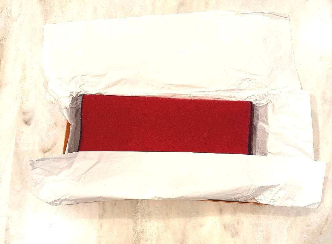 HERMES カシミヤ マフラー ネイビー/レッド