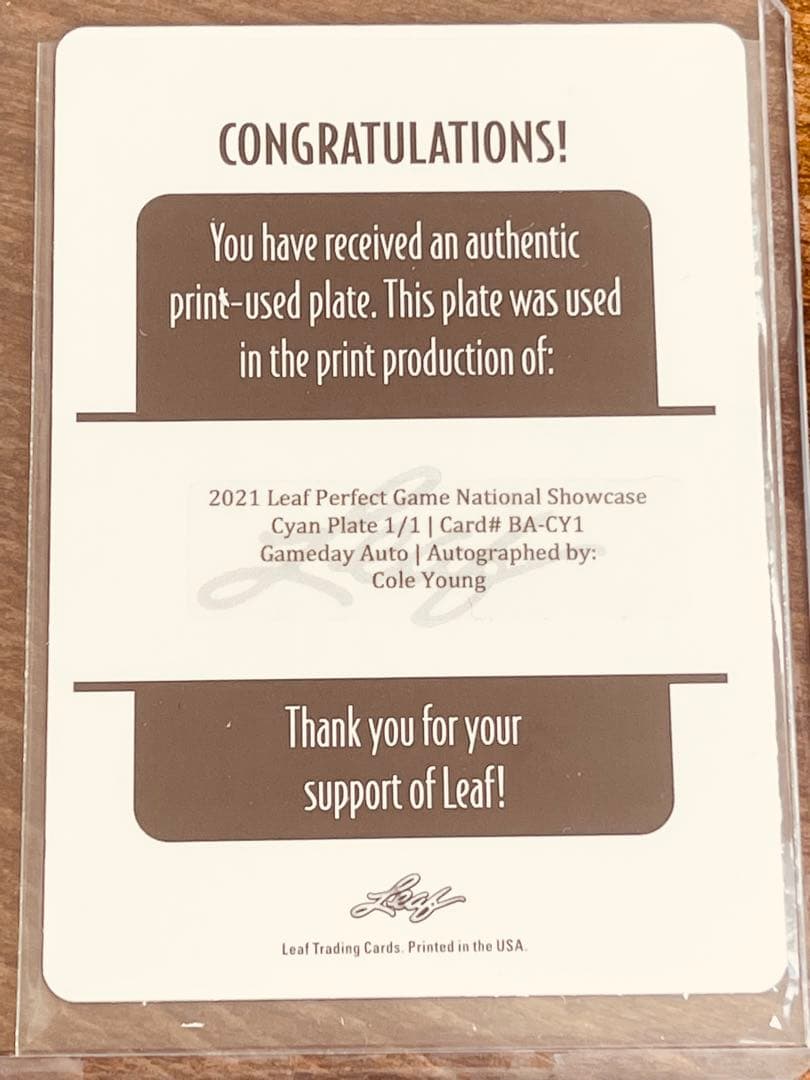 世界に１枚❗️Cole Young 直筆サイン　ドラフト1位マリナーズ　MLB