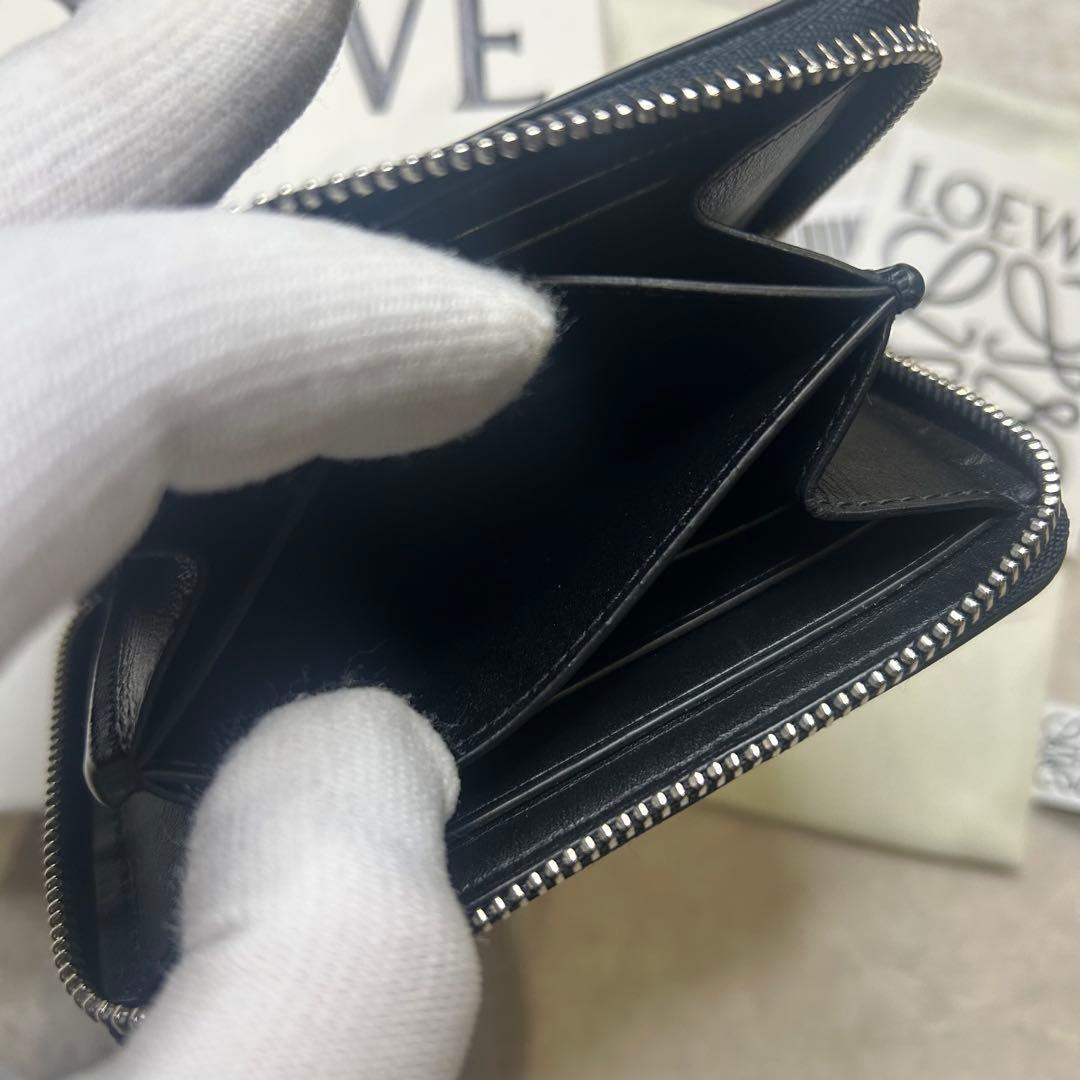 新品同様☆大人気 ロエベ アナグラム ネイビー レザー 財布 男女兼用