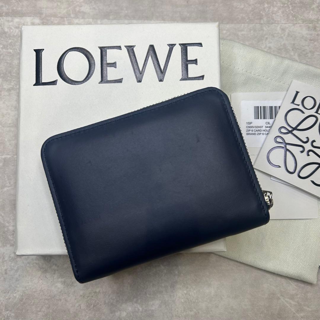 新品同様☆大人気 ロエベ アナグラム ネイビー レザー 財布 男女兼用