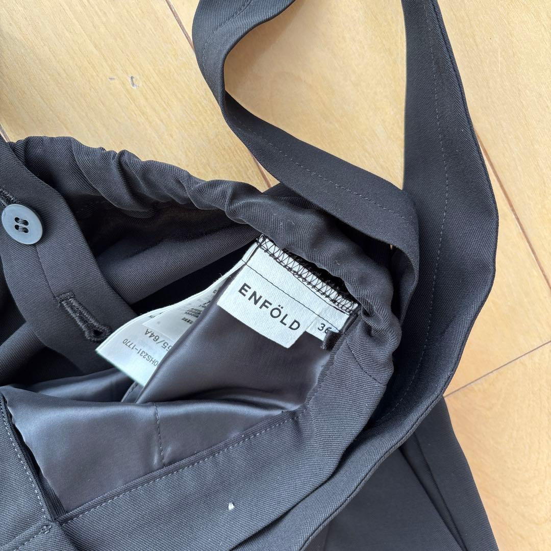 週末SALE★ENFOLD サスペンダー付ワイドレッグサロペット★ブラック 36