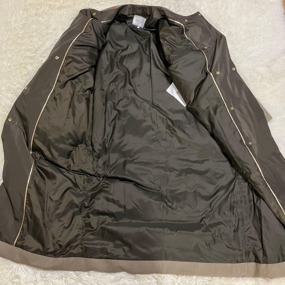 美品　ベイジ　ノーカラー　ロング　ダウン　ブラウン　Aライン　コート