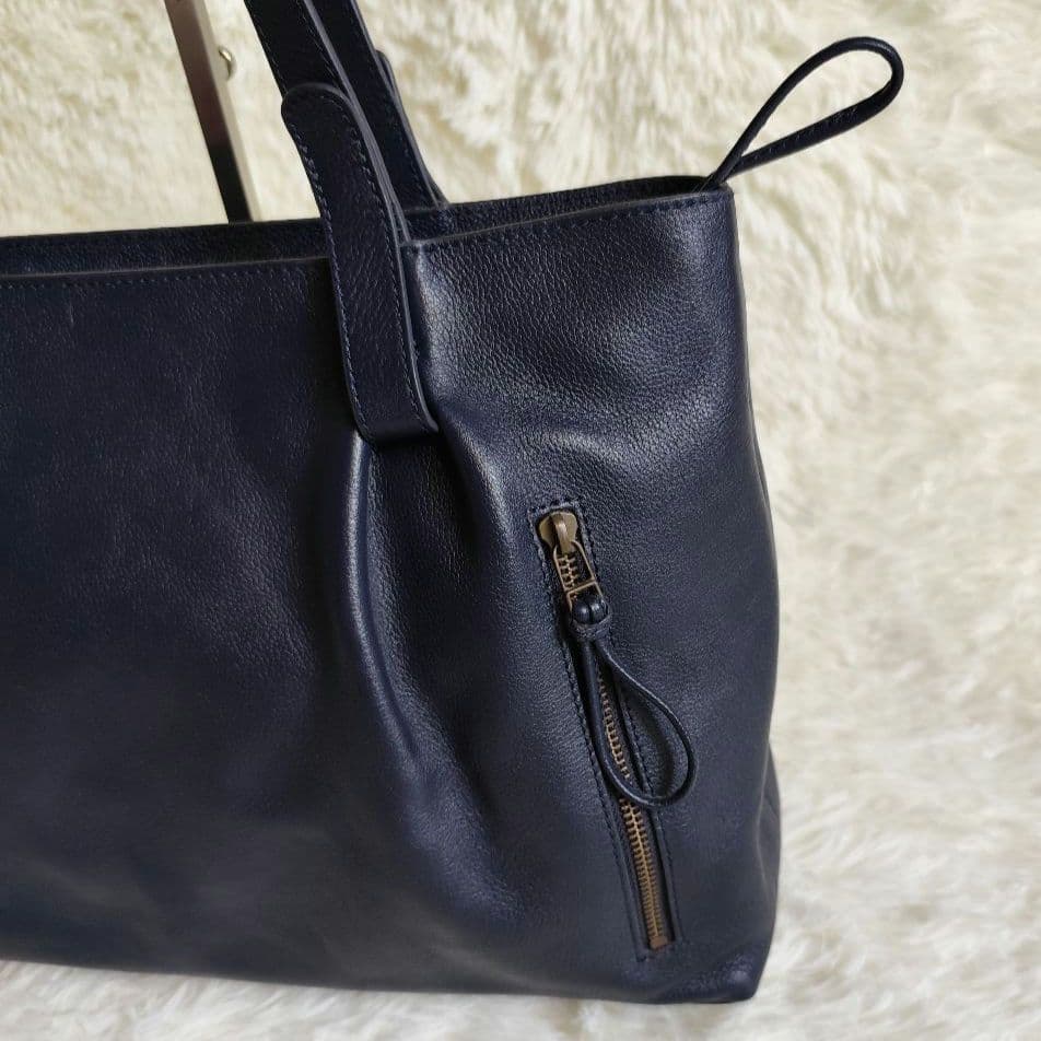 マザーハウス 本革 レザートートバッグ ネイビー A4収納可 肩掛け