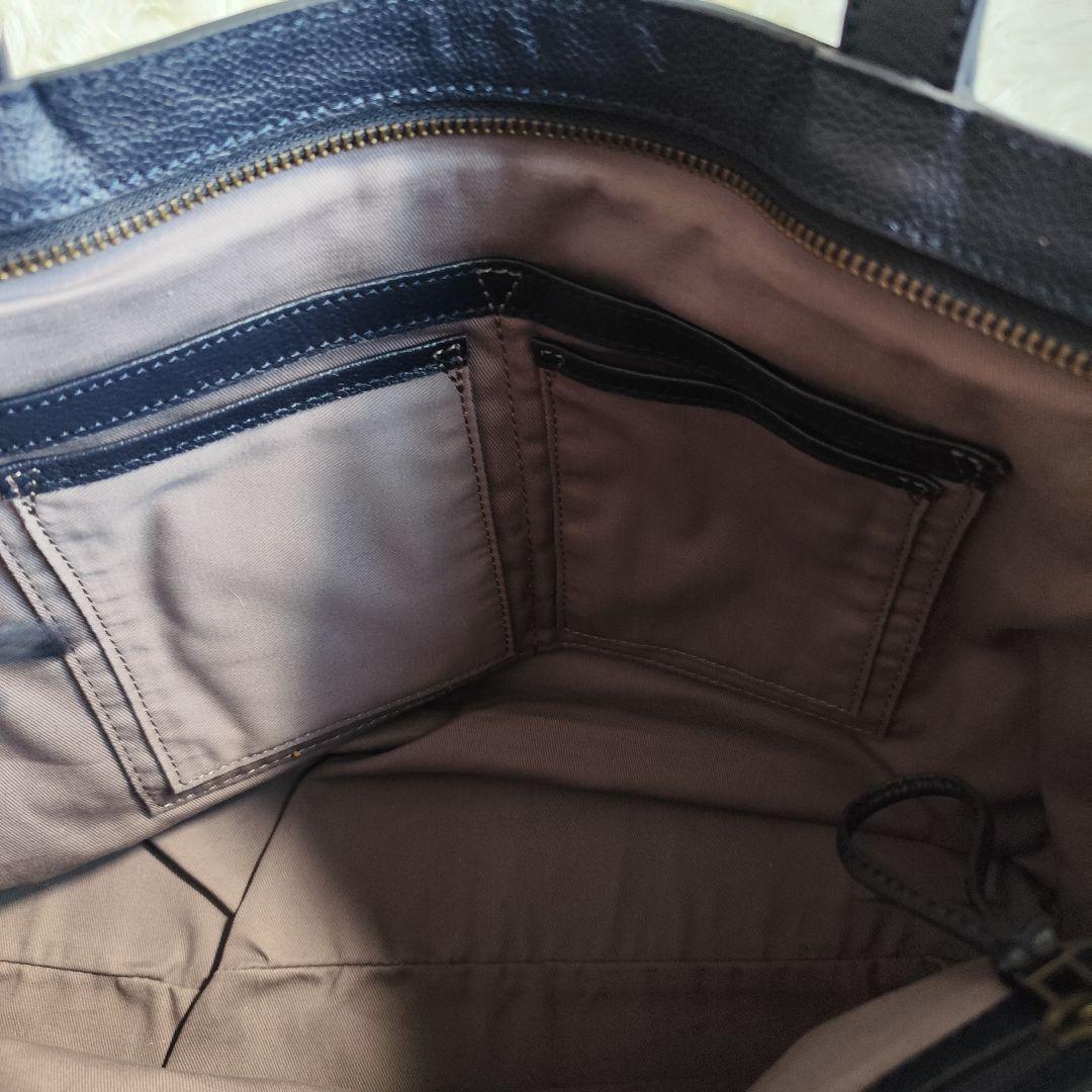 マザーハウス 本革 レザートートバッグ ネイビー A4収納可 肩掛け