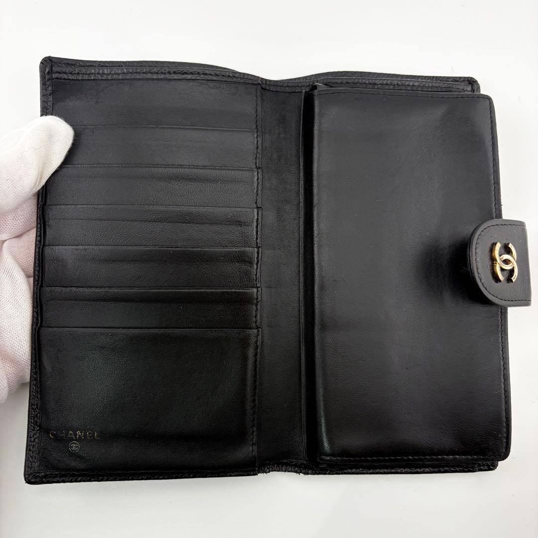 【良品✨】シャネル ビコローレ キャビアスキン がま口 長財布 ブラック 4番台