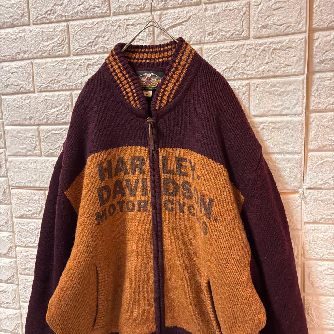 ハーレーダビッドソン ウールニット カウチンニット ニットブルゾン ヴィンテージ