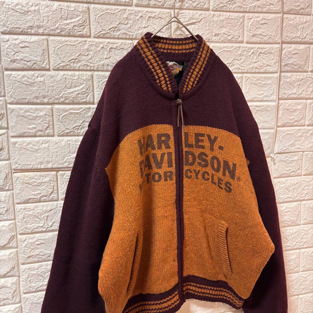 ハーレーダビッドソン ウールニット カウチンニット ニットブルゾン ヴィンテージ