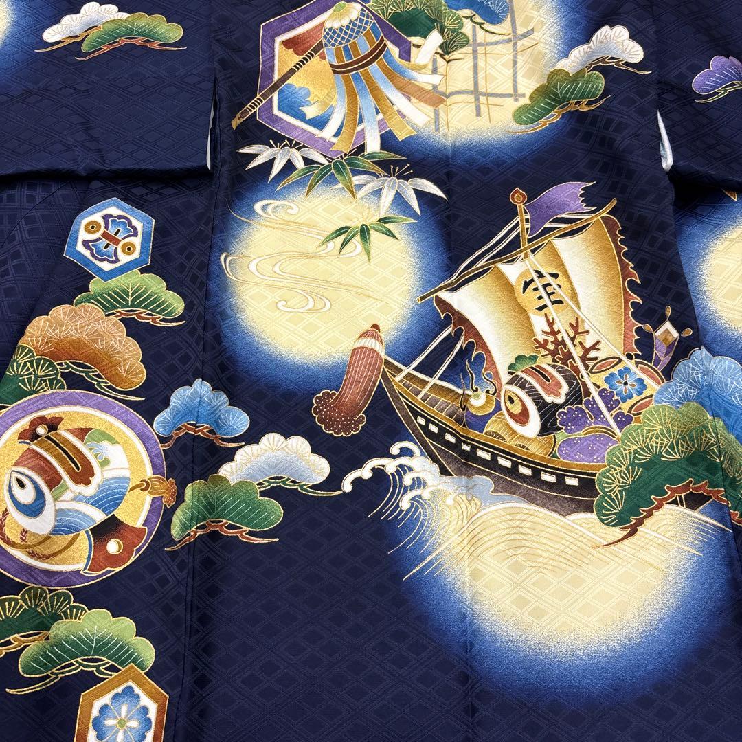 新品「高級品」男子正絹産着祝着京友禅大将龍兜☆特選豪華刺繍入り祝い宝船文ぼかし染