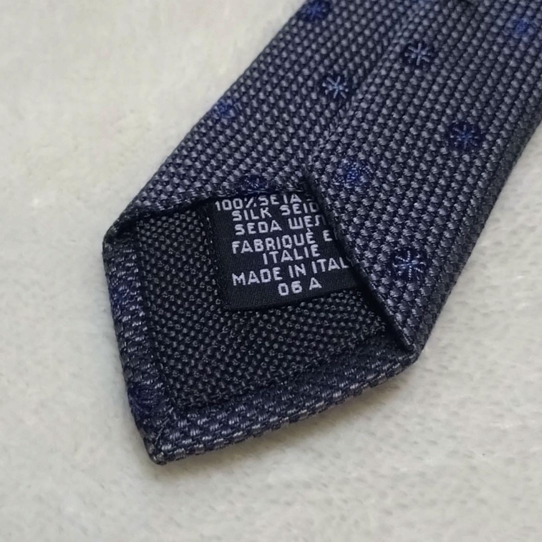 極美品■CHANEL　ネクタイ　小紋柄　ココマーク　ブルーグレー　イタリー製